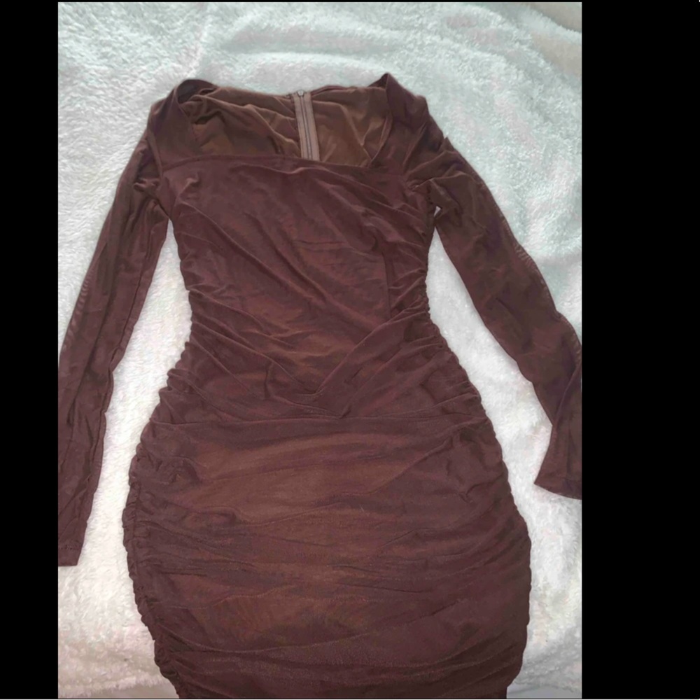 Shein bae square neck rutched dress mesh body con dress